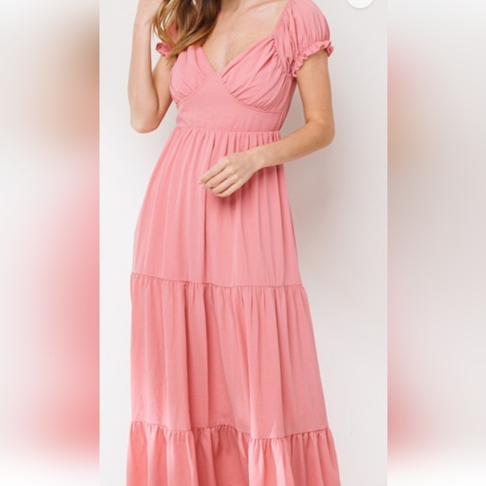 Better Be Rose Bubble Crep Maxi Dress NWT